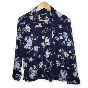 Lauren Ralph Lauren Pajama Top Women’s Blue Floral Button Down Loungewear Bed S